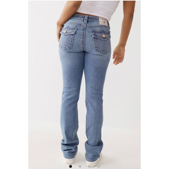 NWT True Religion Billie Big T Stitch Mid Rise Straight Jeans Size 29 - Picture 1 of 16